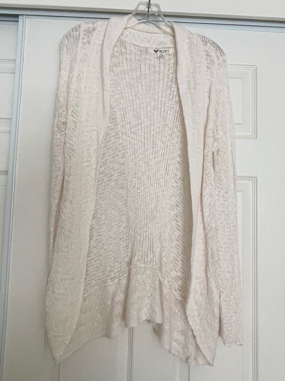 Roxy Women's Cream Open-Front Loose-Knit Cardigan Sweater